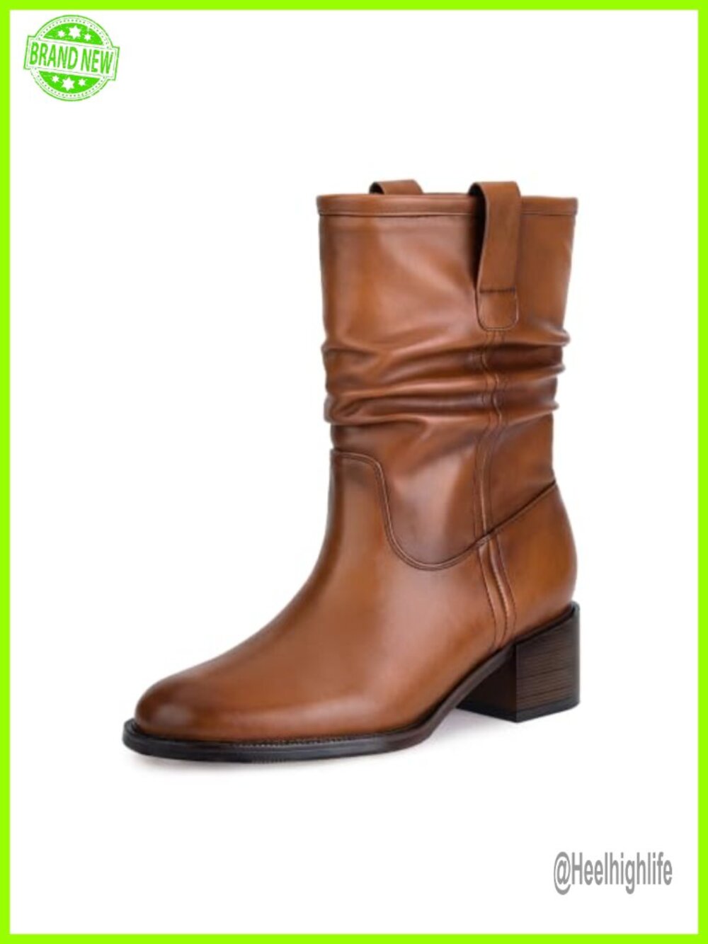 Women's Mid Calf Fold Over Cowboy Boots Faux Leather Slouchy